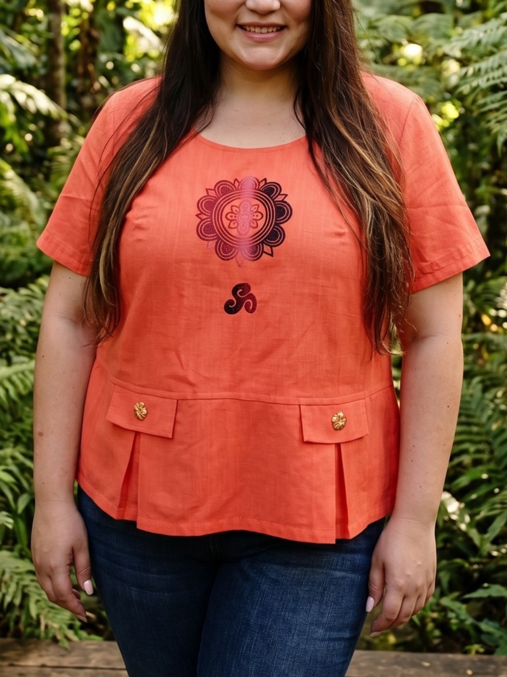 Laura Fantini for Jeffrey & Dara Coral Linen Blend Top | Graphic Detail |